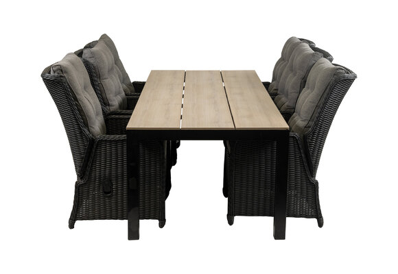 7-delige tuinset | 6 Dublin verstelbare stoelen (BL) | 225cm Cyprus tuintafel (Wood)