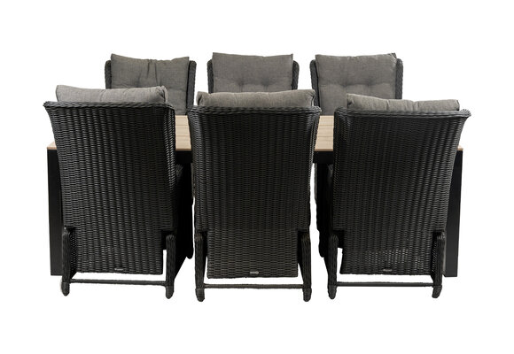 7-delige tuinset | 6 Dublin verstelbare stoelen (BL) | 225cm Cyprus tuintafel (Wood)