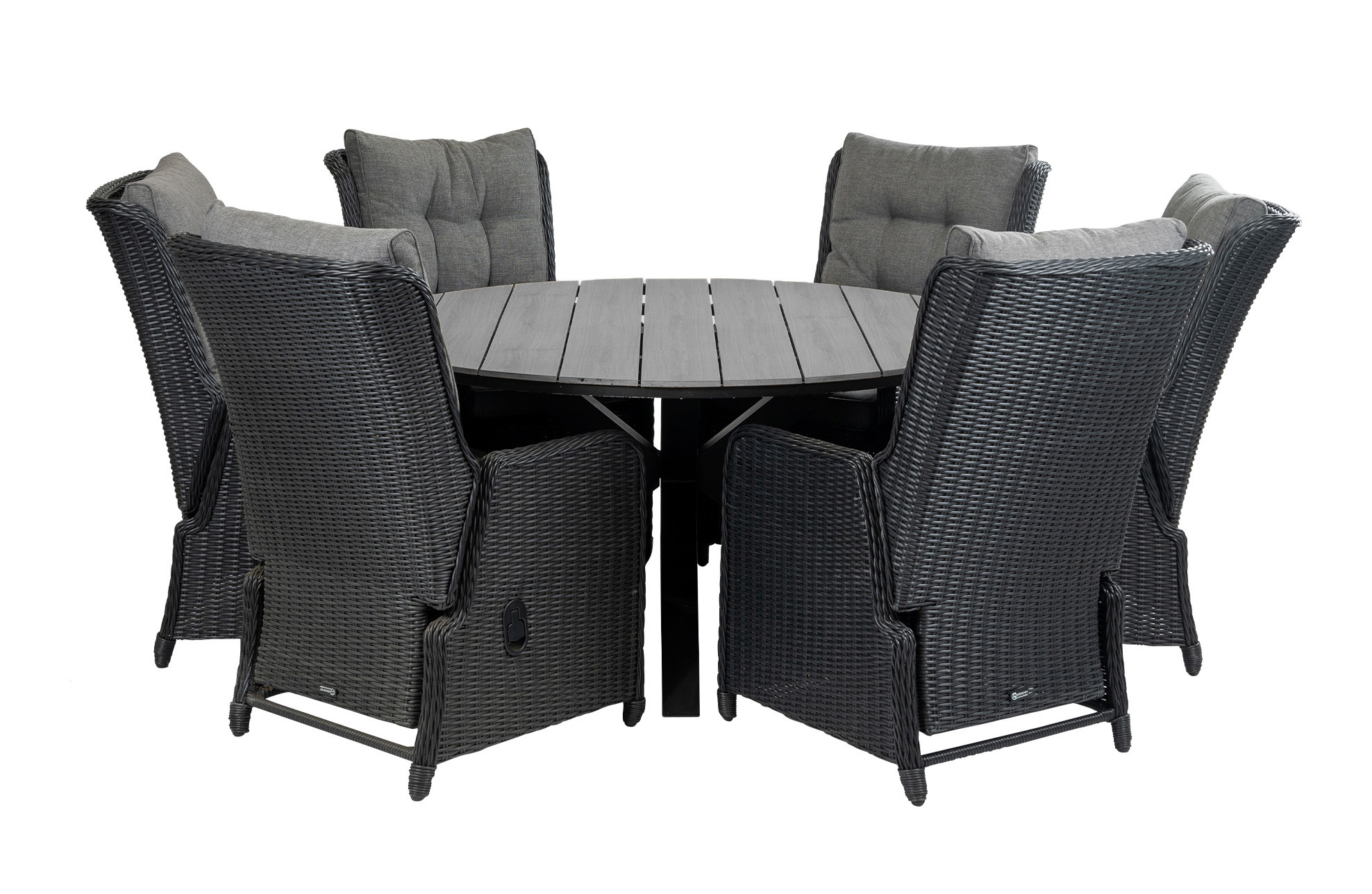 4 Seizoenen Tuinmeubelen 7-delige ronde tuinset | 6 Dublin verstelbare stoelen (BL) | ⌀150cm Cyprus tuintafel (Grey)