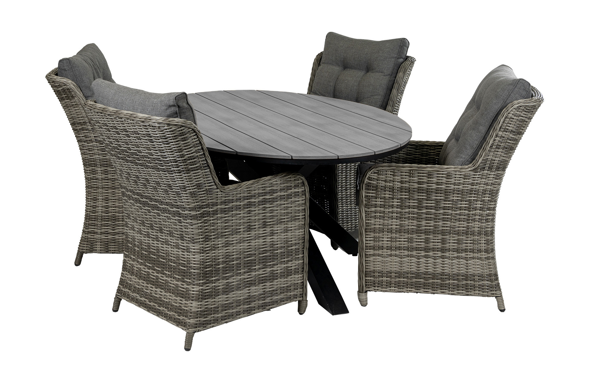 4 Seizoenen Tuinmeubelen 5-delige tuinset | 4 Dublin tuinstoelen (AG) | 180cm ovale Cyprus tuintafel (Grey)
