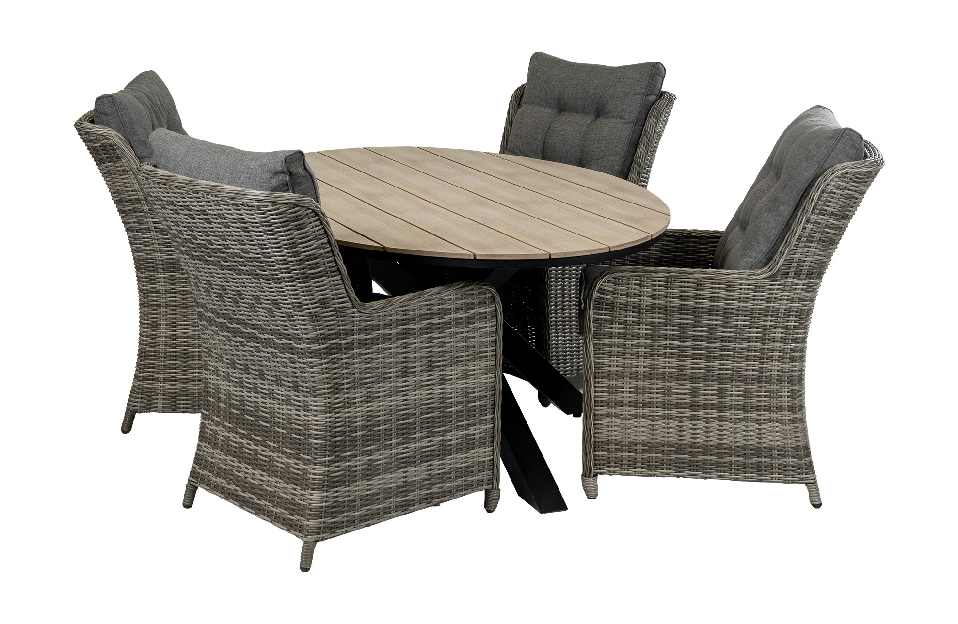 4 Seizoenen Tuinmeubelen 5-delige tuinset | 4 Dublin tuinstoelen (AG) | 180cm ovale Cyprus tuintafel (Wood)