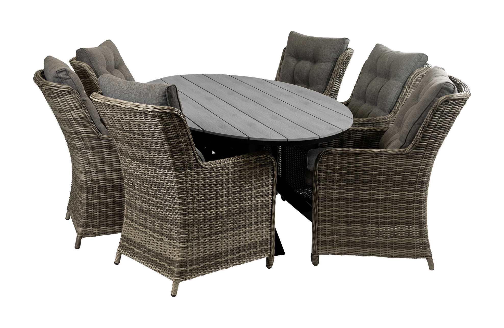 4 Seizoenen Tuinmeubelen 7-delige tuinset | 6 Dublin tuinstoelen (AG) | 220cm ovale Cyprus tuintafel (Grey)