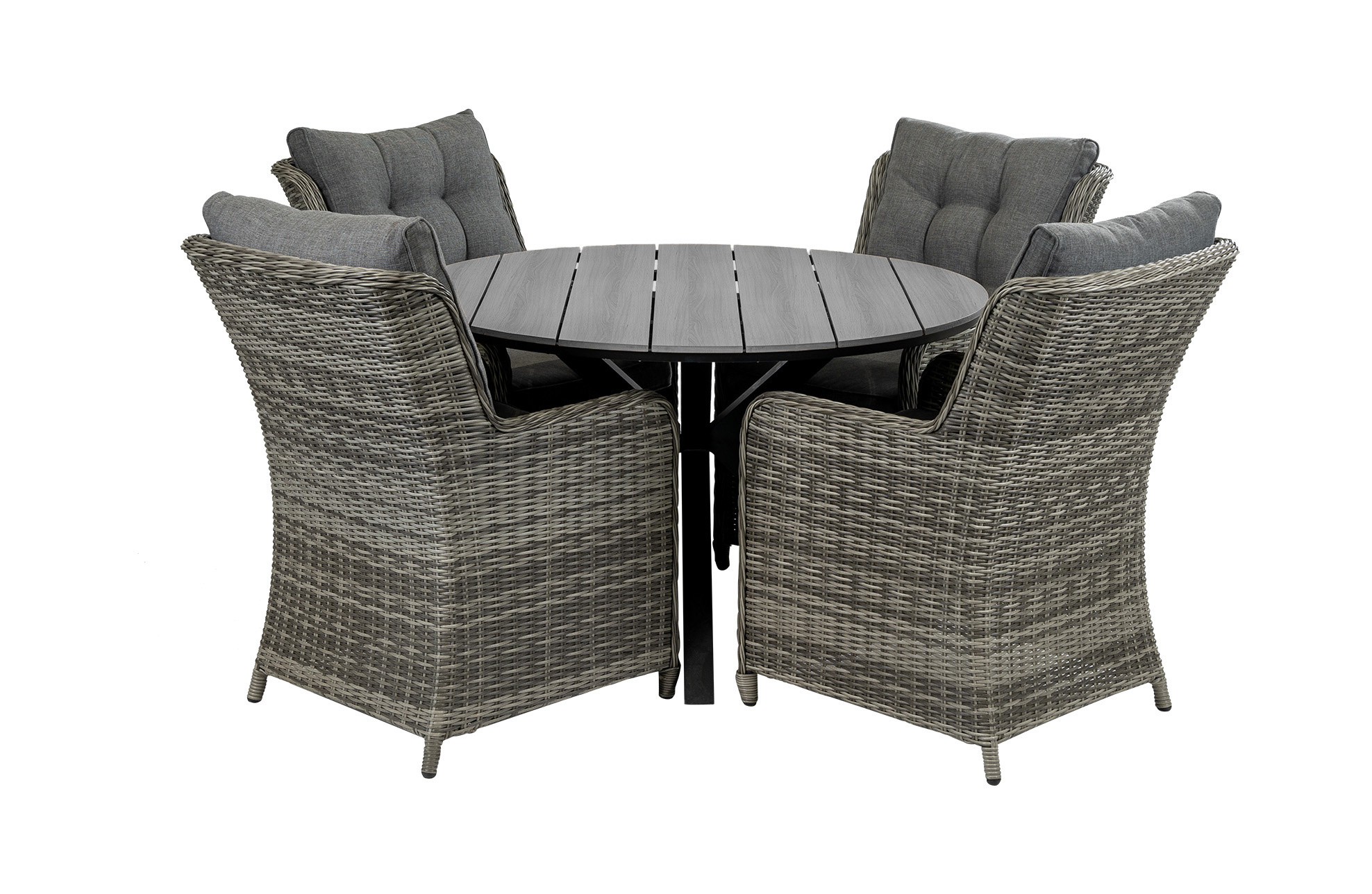 4 Seizoenen Tuinmeubelen 5-delige ronde tuinset | 4 Dublin tuinstoelen (AG) | ⌀120cm Cyprus tuintafel (Grey)