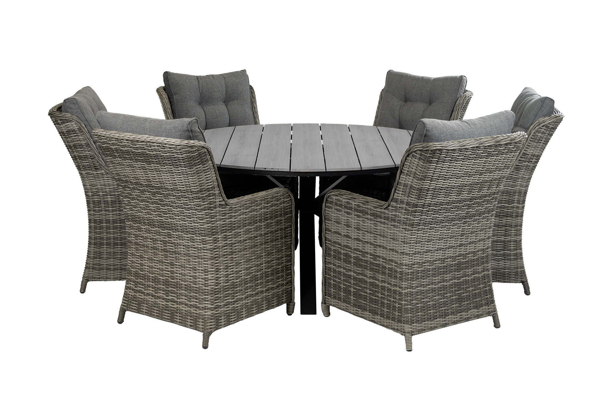 4 Seizoenen Tuinmeubelen 7-delige ronde tuinset | 6 Dublin tuinstoelen (AG) | ⌀150cm Cyprus tuintafel (Grey)