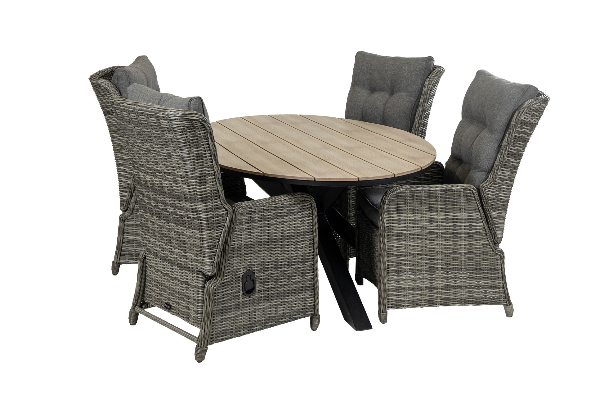 4 Seizoenen Tuinmeubelen 5-delige tuinset | 4 Dublin verstelbare stoelen (AG) | 180cm ovale Cyprus tuintafel (Wood)