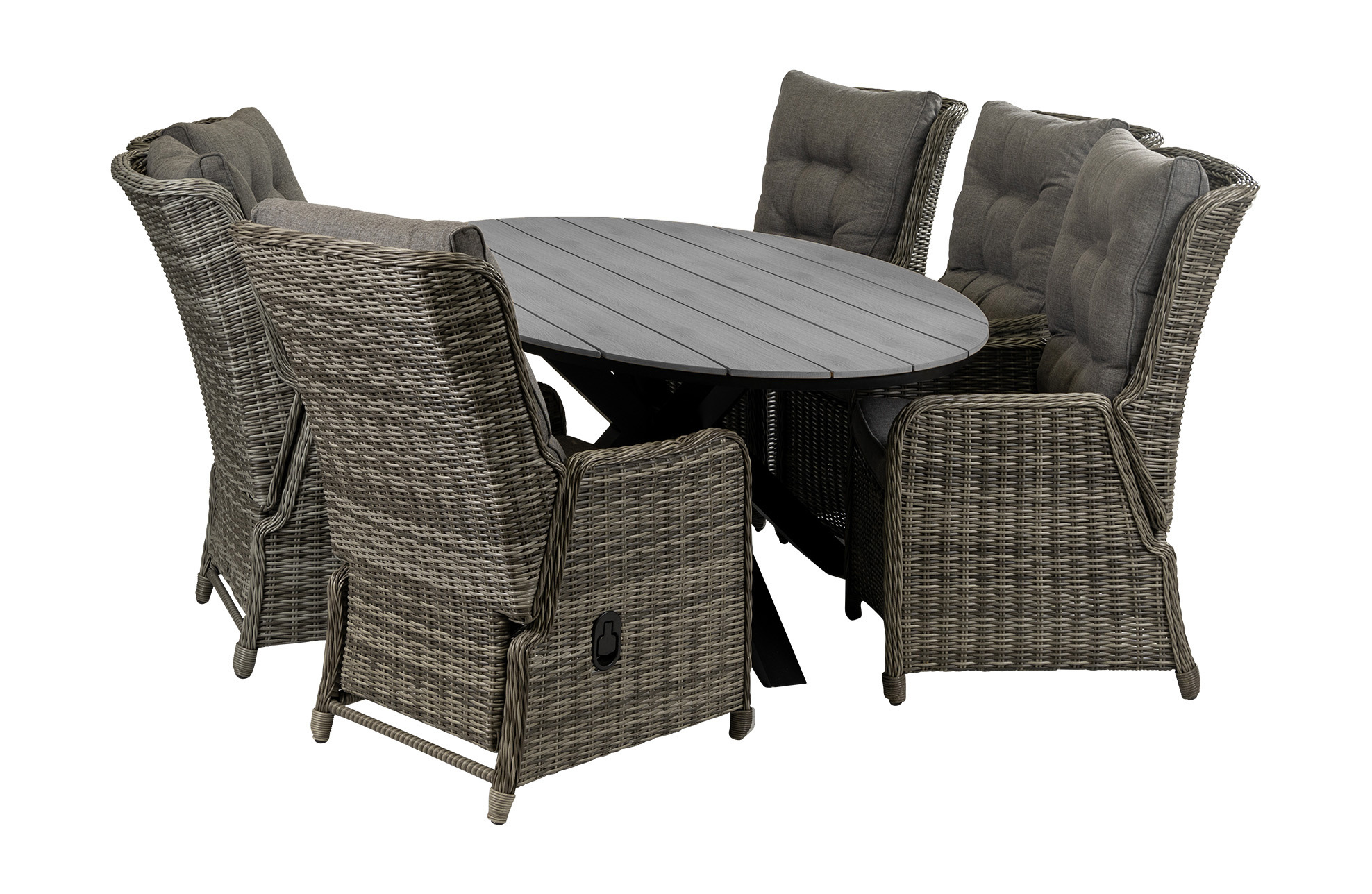 4 Seizoenen Tuinmeubelen 7-delige tuinset | 6 Dublin verstelbare stoelen (AG) | 220cm ovale Cyprus tuintafel (Grey)