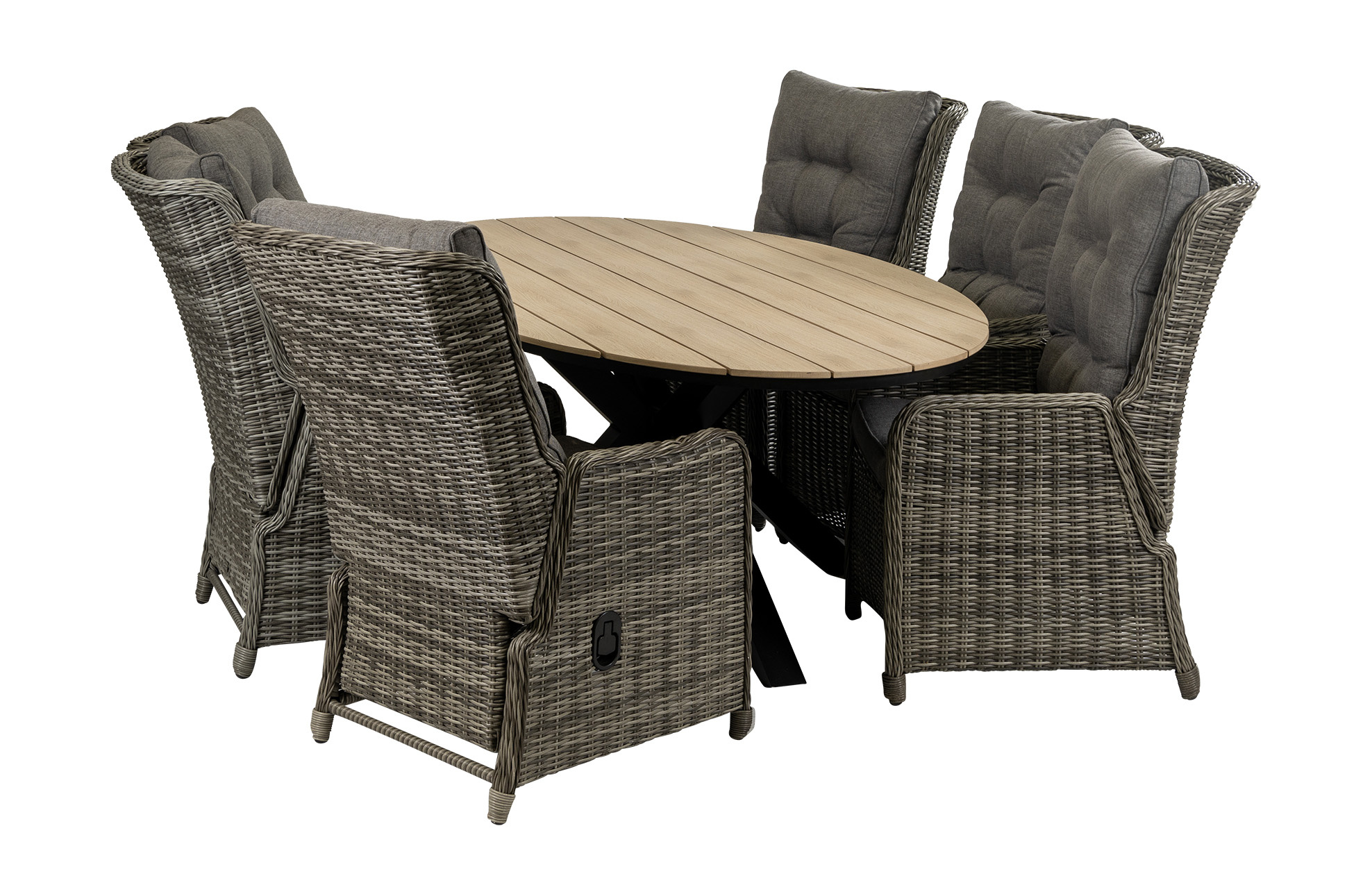 4 Seizoenen Tuinmeubelen 7-delige tuinset | 6 Dublin verstelbare stoelen (AG) | 220cm ovale Cyprus tuintafel (Wood)