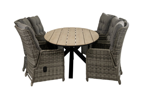 7-delige tuinset | 6 Dublin verstelbare stoelen (AG) | 220cm ovale Cyprus tuintafel (Wood)