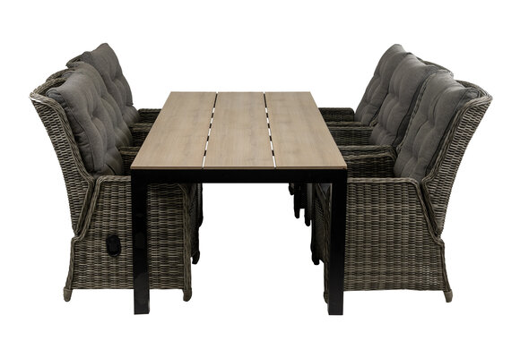 7-delige tuinset | 6 Dublin verstelbare stoelen (AG) | 225cm Cyprus tuintafel (Wood)