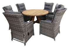 7-delige ronde tuinset | 6 Dublin verstelbare stoelen | ø150cm Ayra tuintafel