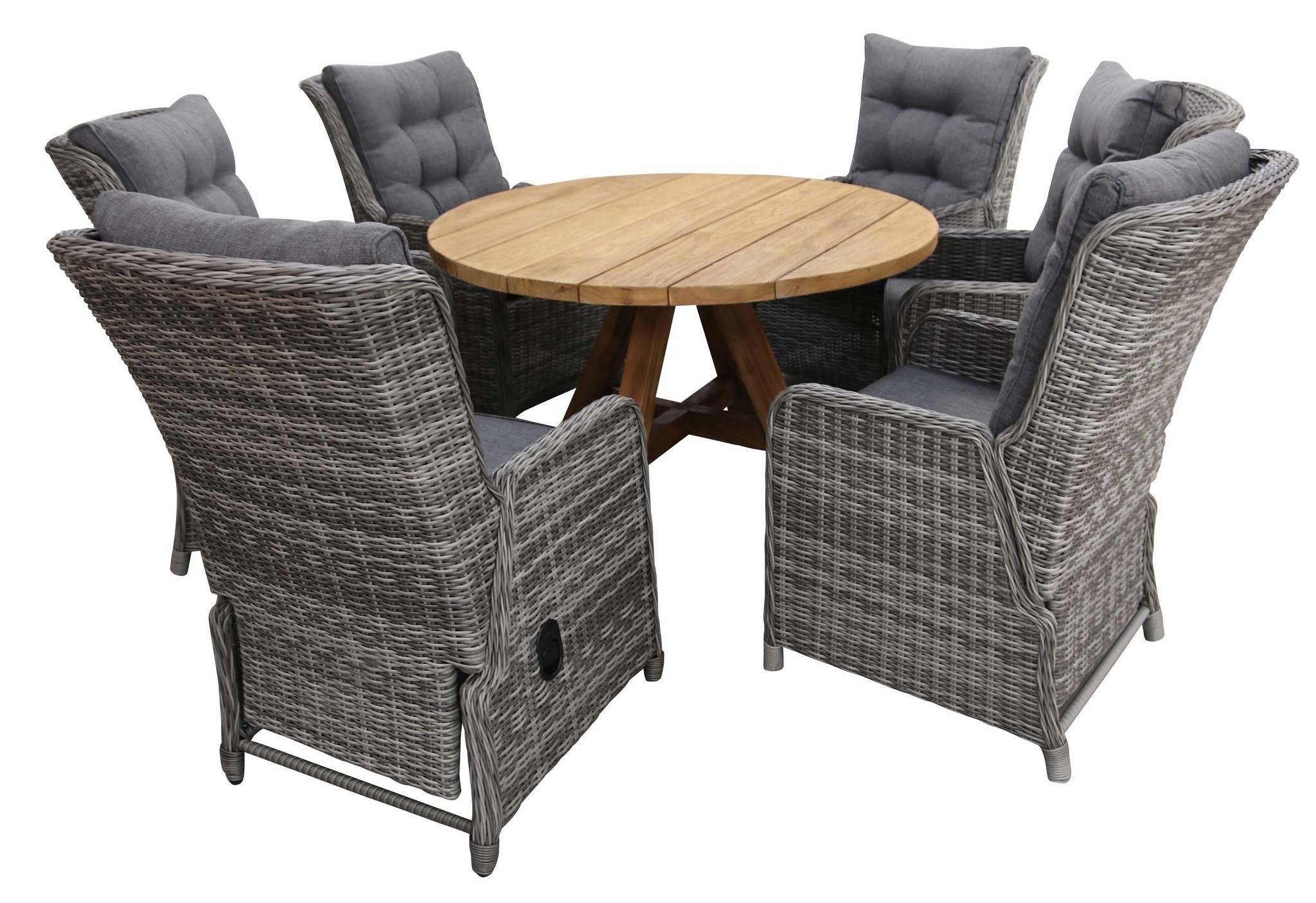 4 Seizoenen Tuinmeubelen 7-delige ronde tuinset | 6 Dublin verstelbare stoelen (AG) | ø150cm Ayra tuintafel (Teak)