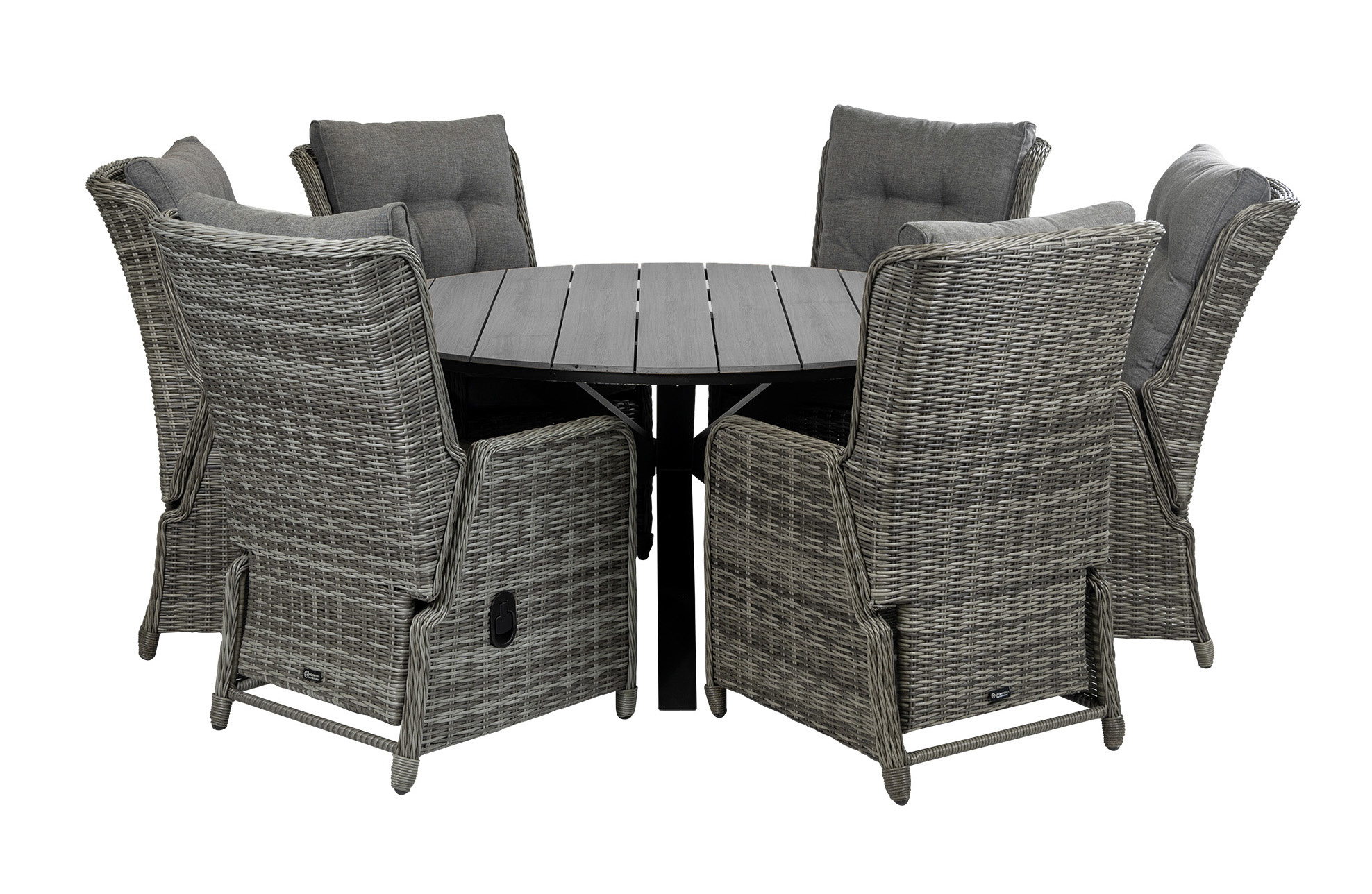 4 Seizoenen Tuinmeubelen 7-delige ronde tuinset | 6 Dublin verstelbare stoelen (AG) | ⌀150cm Cyprus tuintafel (Grey)