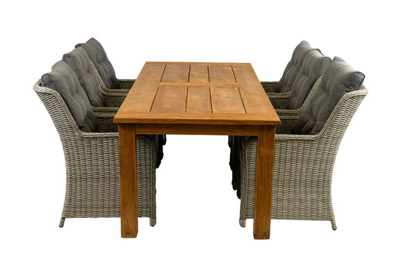 7-delige tuinset | 6 Dublin tuinstoelen (MG) | 240cm Ayra tuintafel (Teak)