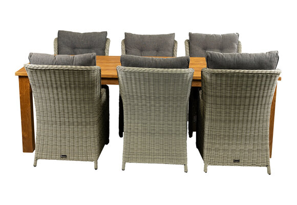 7-delige tuinset | 6 Dublin tuinstoelen (MG) | 240cm Ayra tuintafel (Teak)