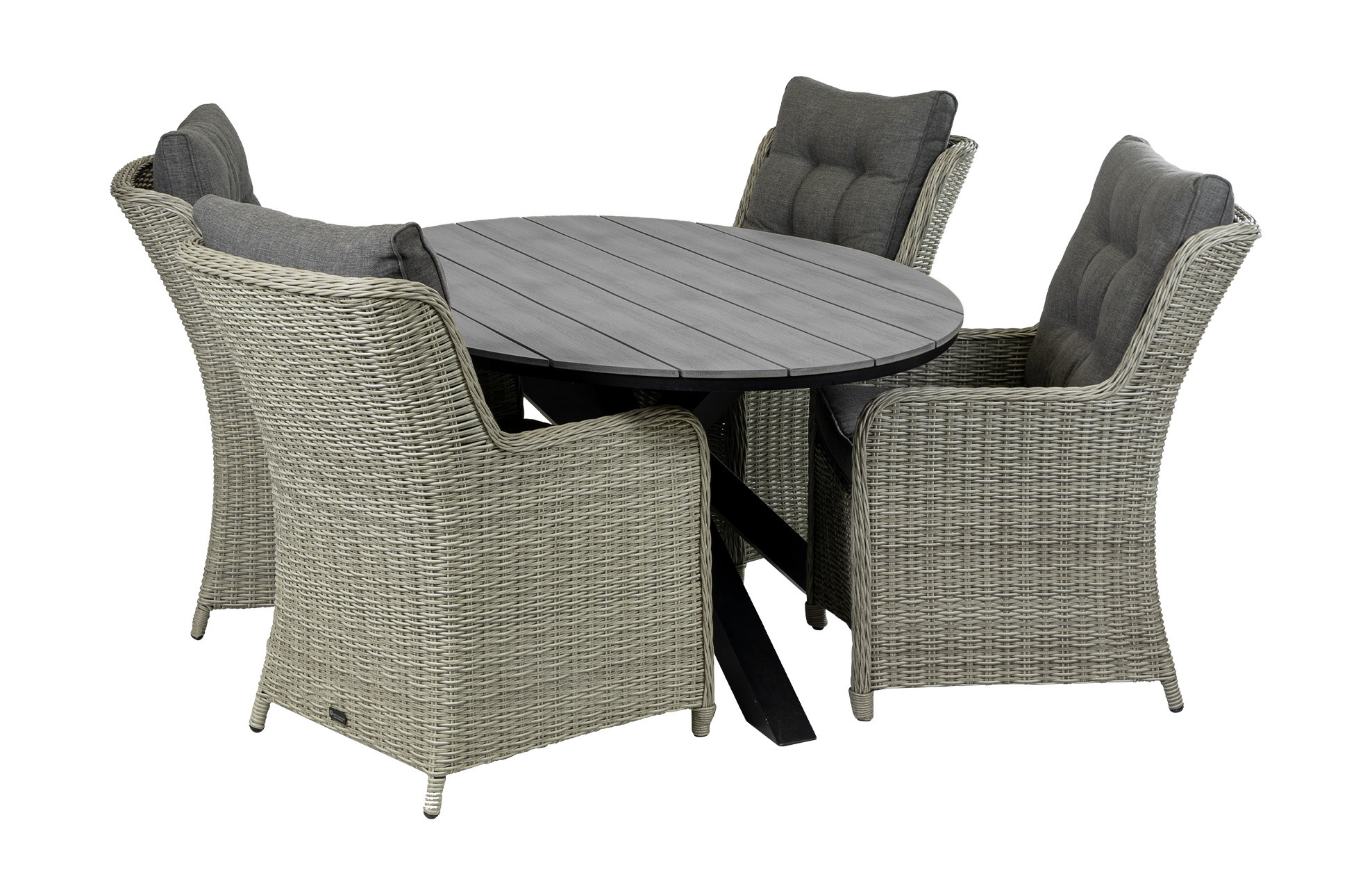 4 Seizoenen Tuinmeubelen 5-delige tuinset | 4 Dublin tuinstoelen (MG) | 180cm ovale Cyprus tuintafel (Grey)