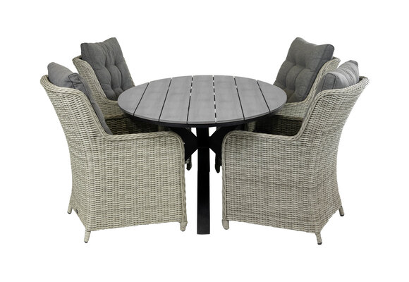 5-delige tuinset | 4 Dublin tuinstoelen (MG) | 180cm ovale Cyprus tuintafel (Grey)