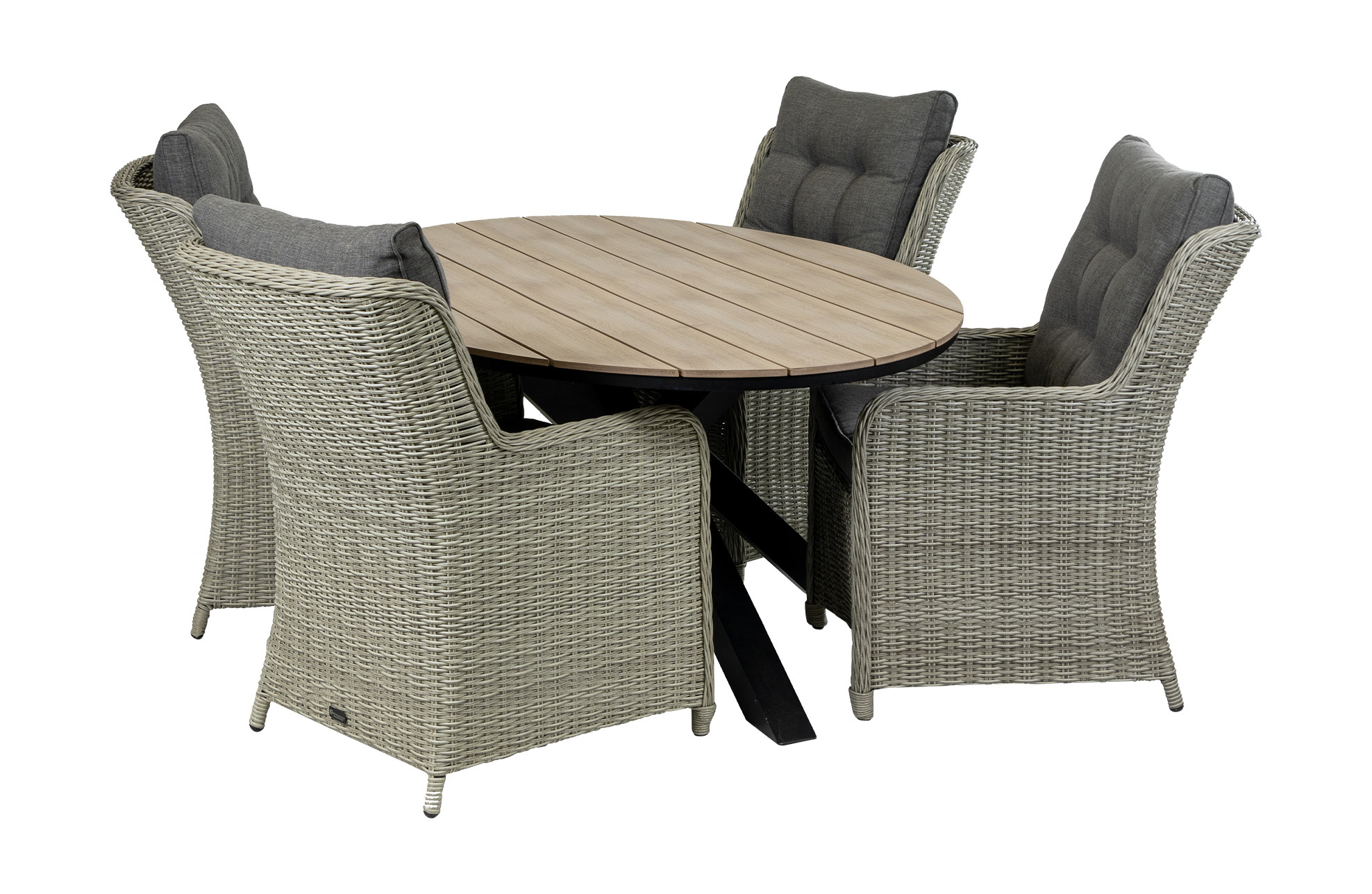 4 Seizoenen Tuinmeubelen 5-delige tuinset | 4 Dublin tuinstoelen (MG) | 180cm ovale Cyprus tuintafel (Wood)