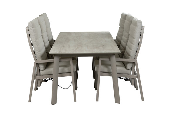 7-delige tuinset | 6 verstelbare Berlijn tuinstoelen (Champagne) | Tuintafel Malta 220x100cm