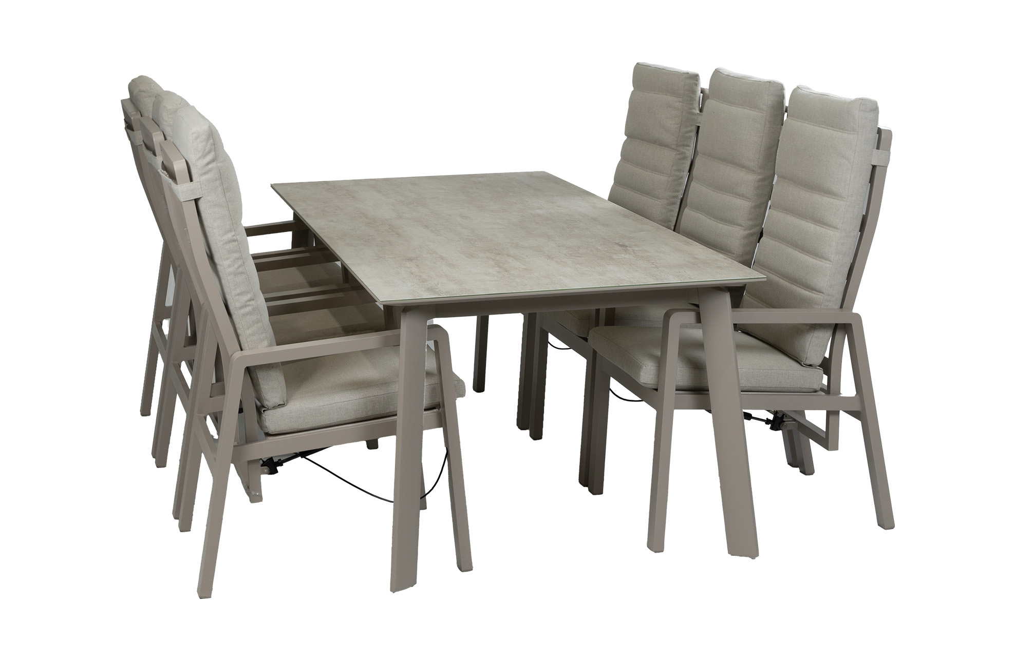 Normin 7-delige tuinset | 6 verstelbare Berlijn tuinstoelen (Champagne) | Tuintafel Malta 220x100cm