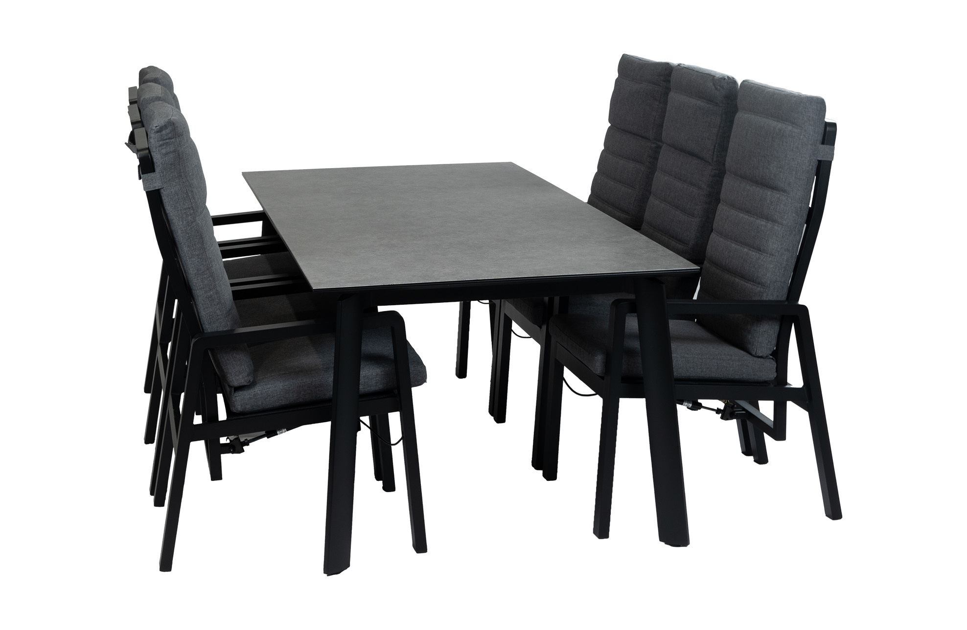 Normin 7-delige tuinset | 6 verstelbare Berlijn tuinstoelen (Black) | Tuintafel Malta 220x100cm (Black)