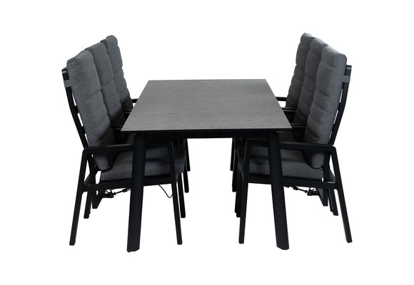 7-delige tuinset | 6 verstelbare Berlijn tuinstoelen (Black) | Tuintafel Malta 220x100cm (Black)
