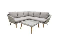 Hoek Loungeset Mira | 3-delig | White Grey | Acacia & Wicker | Eurofar