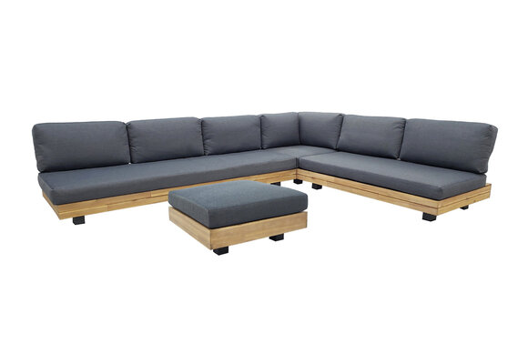 Hoek Loungeset Los Angeles  | 4-delig | Dark Grey | Acacia | Eurofar
