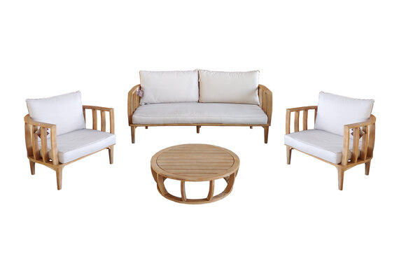 Stoel-Bank Loungeset Mataro | 4-delig | Acacia & Taupe | Eurofar