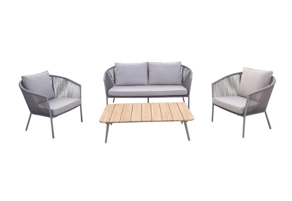 Stoel-Bank Loungeset Reims | 4-delig | Light Grey | Acacia & Rope | Eurofar
