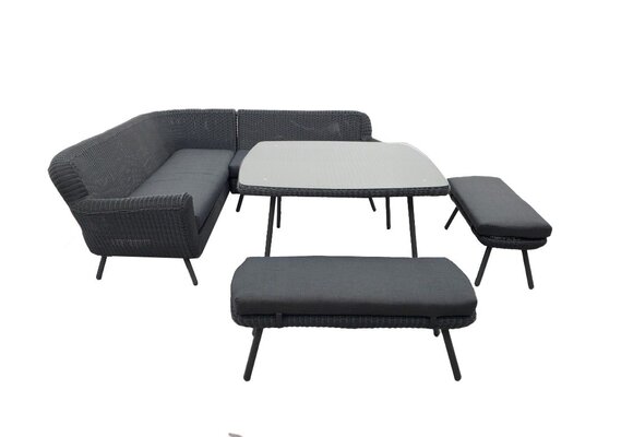 Hoek Dining Set Jonah | 5-delig | Dark Grey | Wicker | Eurofar