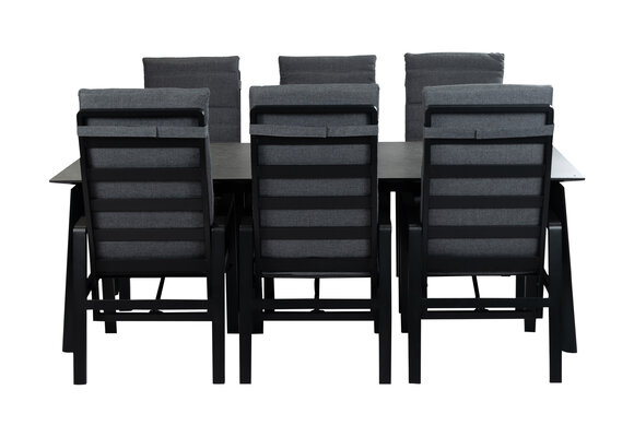 7-delige tuinset | 6 verstelbare Berlijn tuinstoelen (Black) | Tuintafel Malta 220x100cm (Black)