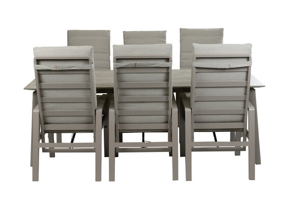 7-delige tuinset | 6 verstelbare Berlijn tuinstoelen (Champagne) | Tuintafel Malta 220x100cm