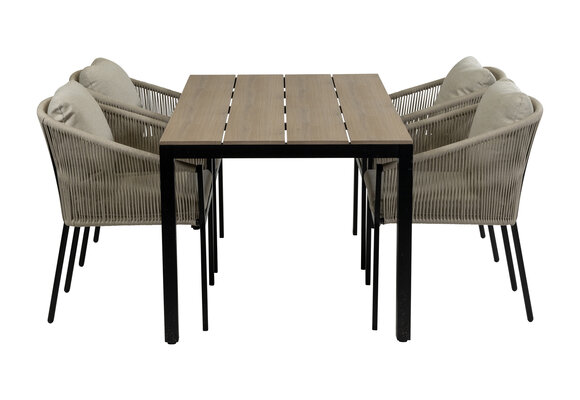 5-delige tuinset | 4 Elvira tuinstoelen (Black) | Tuintafel Cyprus 160x90cm (Wood)
