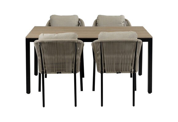 5-delige tuinset | 4 Elvira tuinstoelen (Black) | Tuintafel Cyprus 160x90cm (Wood)