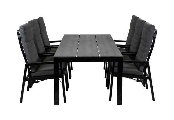 7-delige tuinset | 6 Berlijn tuinstoelen Black | Tuintafel Cyprus 225x100cm Grey