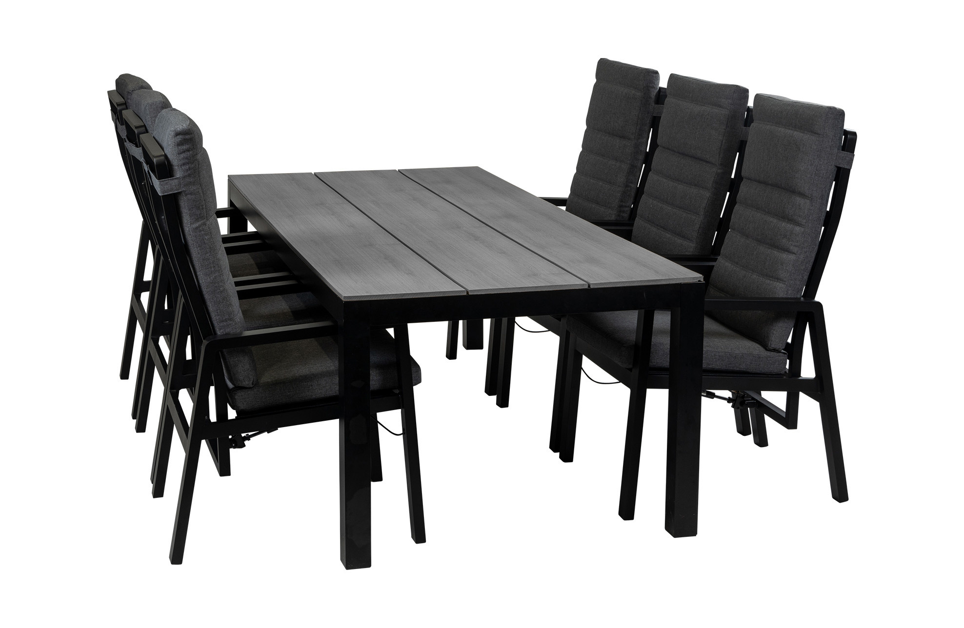 Normin 7-delige tuinset | 6 Berlijn tuinstoelen Black | Tuintafel Cyprus 225x100cm Grey
