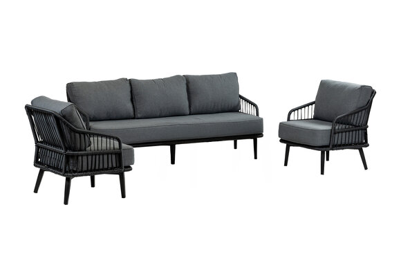 Isabel Loungeset | 3-persoons Loungebank + 2 Loungestoelen | Black | Rope