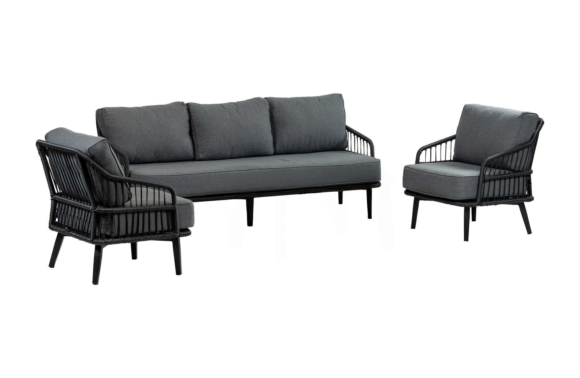 Normin Isabel Loungeset | 3-persoons Loungebank + 2 Loungestoelen | Black | Rope