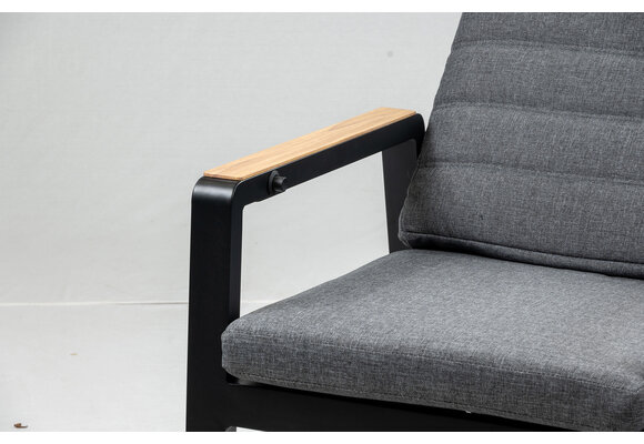 7-delige tuinset | 6 verstelbare tuinstoelen Berlijn (Black/Wood) | Tuintafel Malta 220x100cm |Black