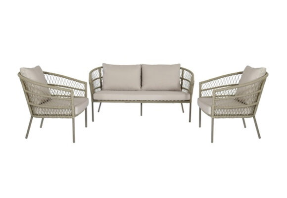 Stoel-Bank Loungeset Rennes | 3-delig | Olive Green | Aluminium & Rope | Eurofar