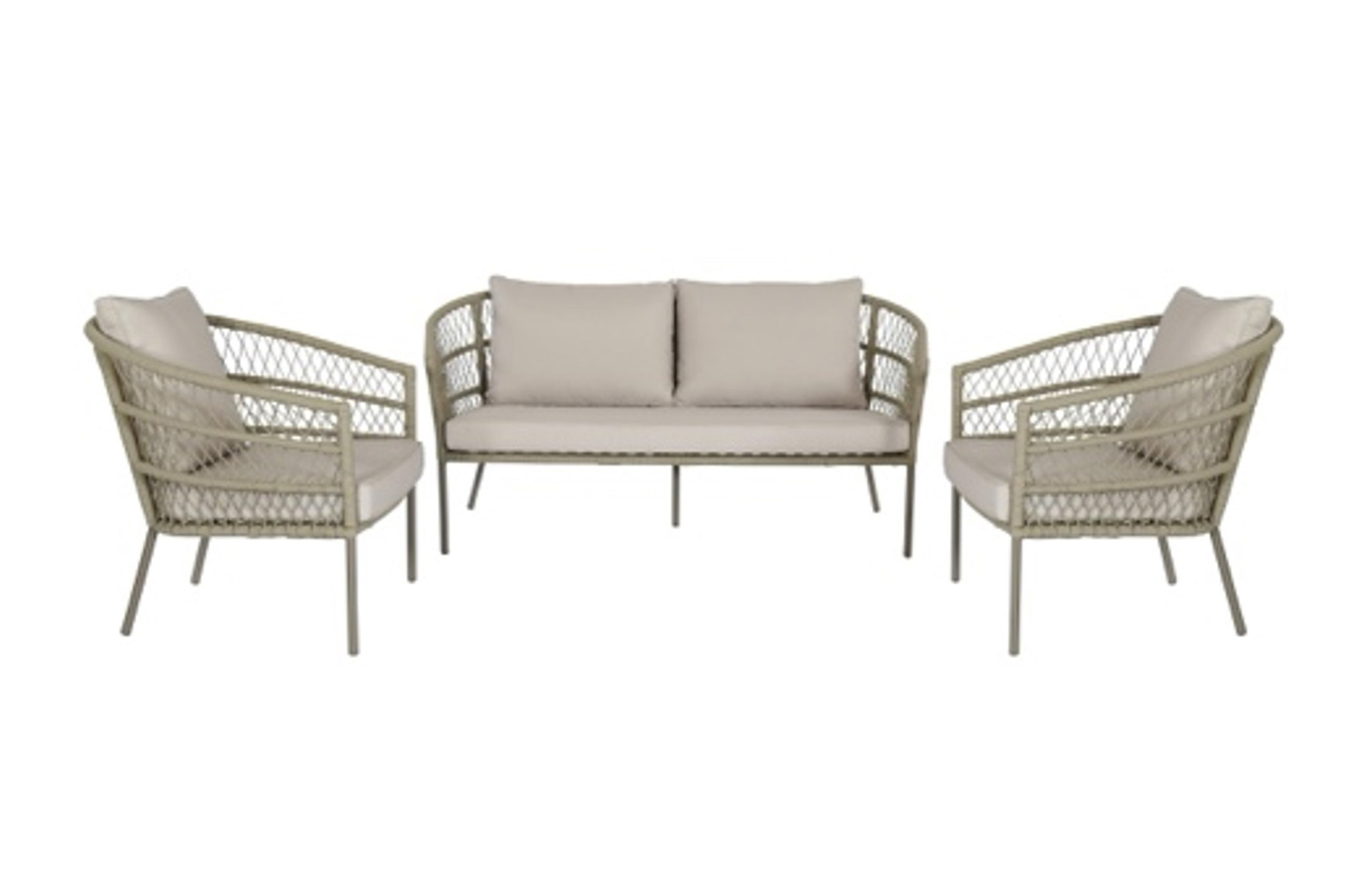 Eurofar Garden Furniture Stoel-Bank Loungeset Rennes | 3-delig | Olive Green | Aluminium & Rope | Eurofar