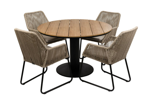 5-delige ronde tuinset | 4 Mona tuinstoelen (Sand) | ø120cm Tower tuintafel (Black)