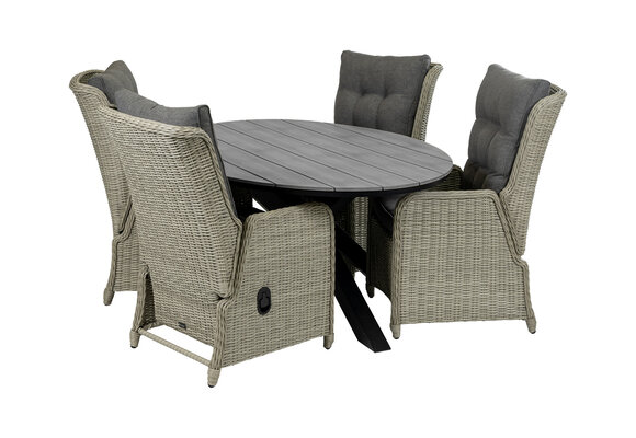 5-delige tuinset | 4 Dublin verstelbare stoelen (MG) | 180cm ovale Cyprus tuintafel (Grey)