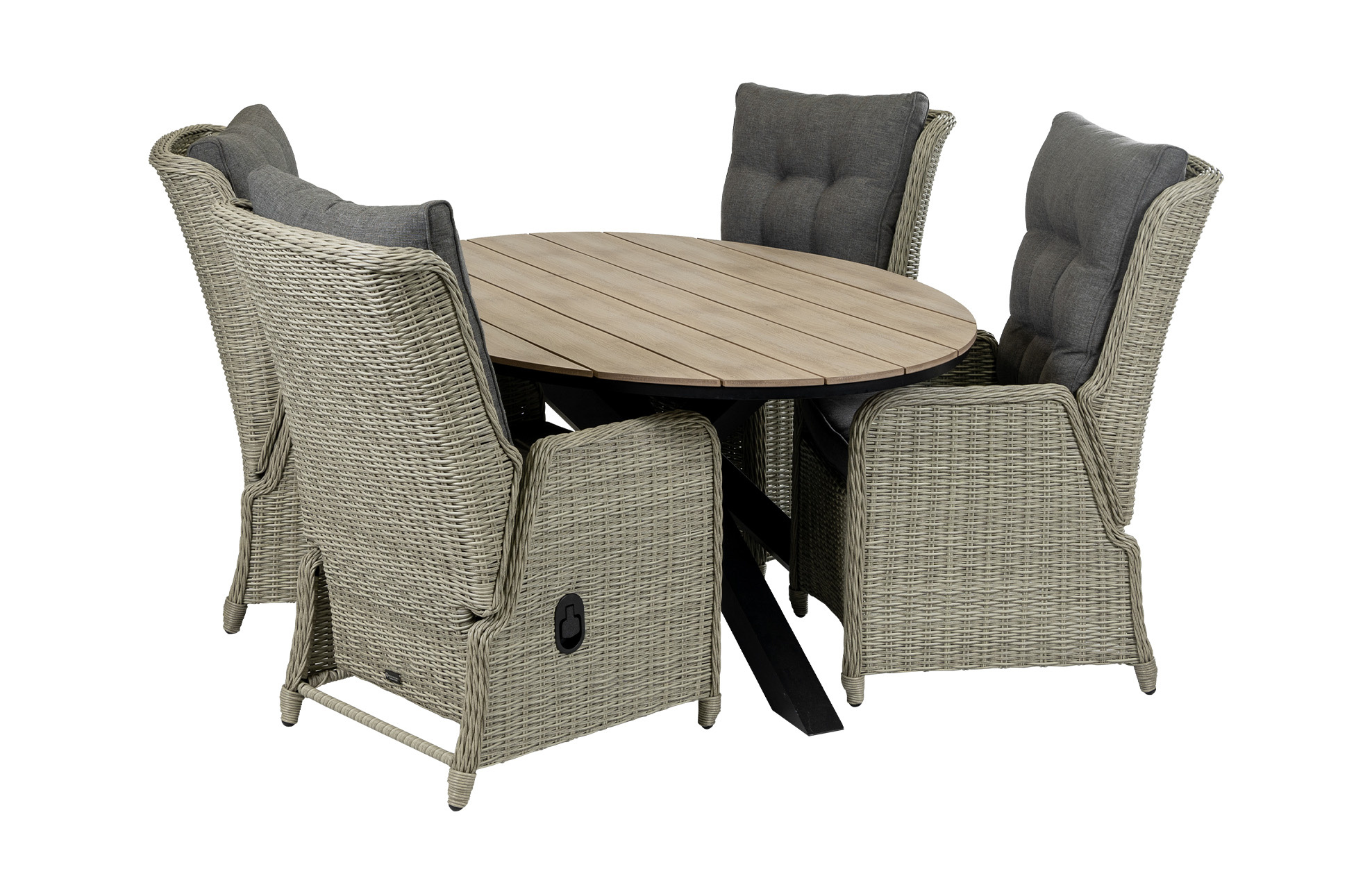 4 Seizoenen Tuinmeubelen 5-delige tuinset | 4 Dublin verstelbare stoelen (MG) | 180cm ovale Cyprus tuintafel (Wood)
