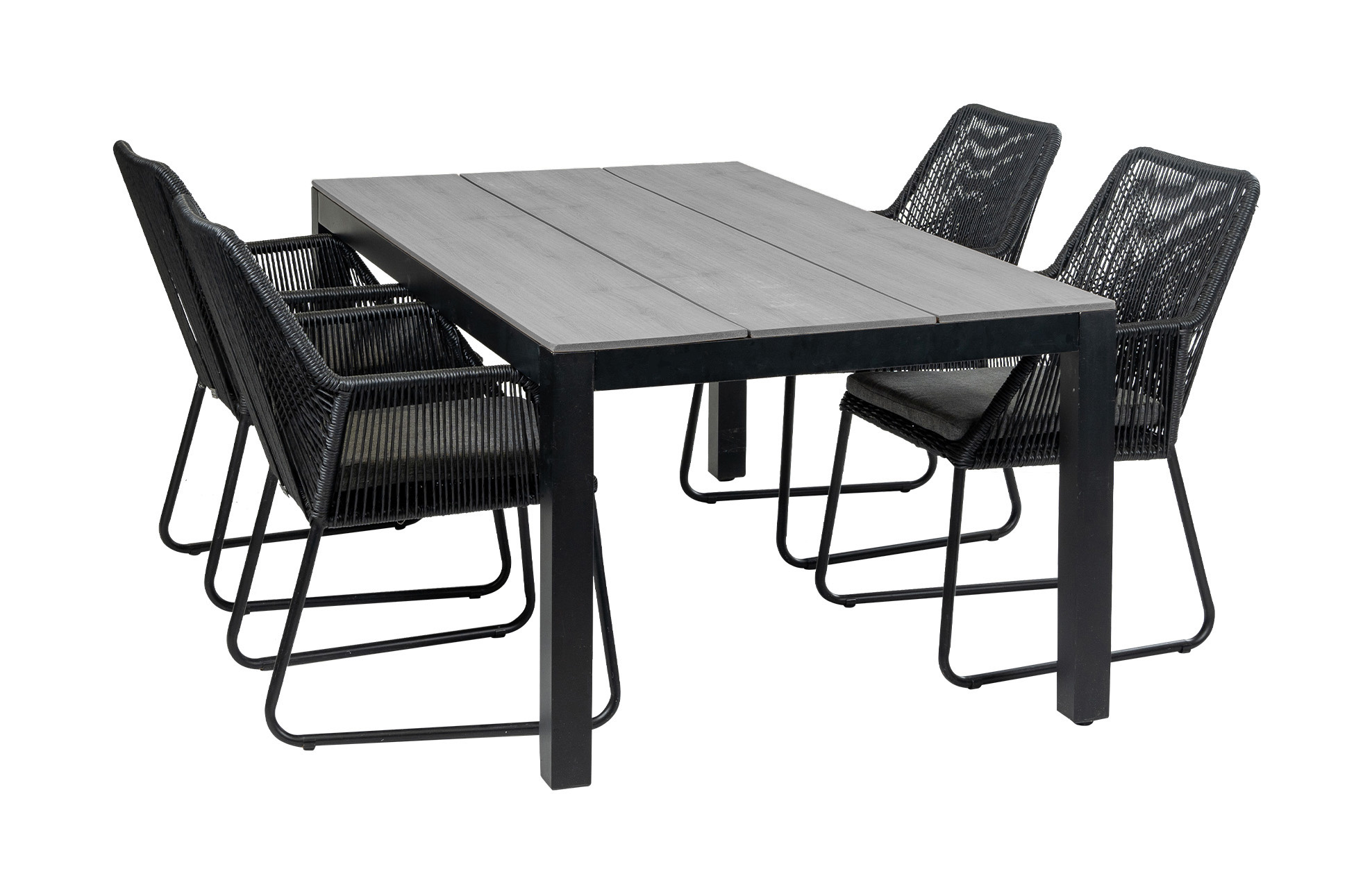 4 Seizoenen Tuinmeubelen 5-delige tuinset | 4 Mona tuinstoelen (Black) | 180cm Cyprus tuintafel (Grey)