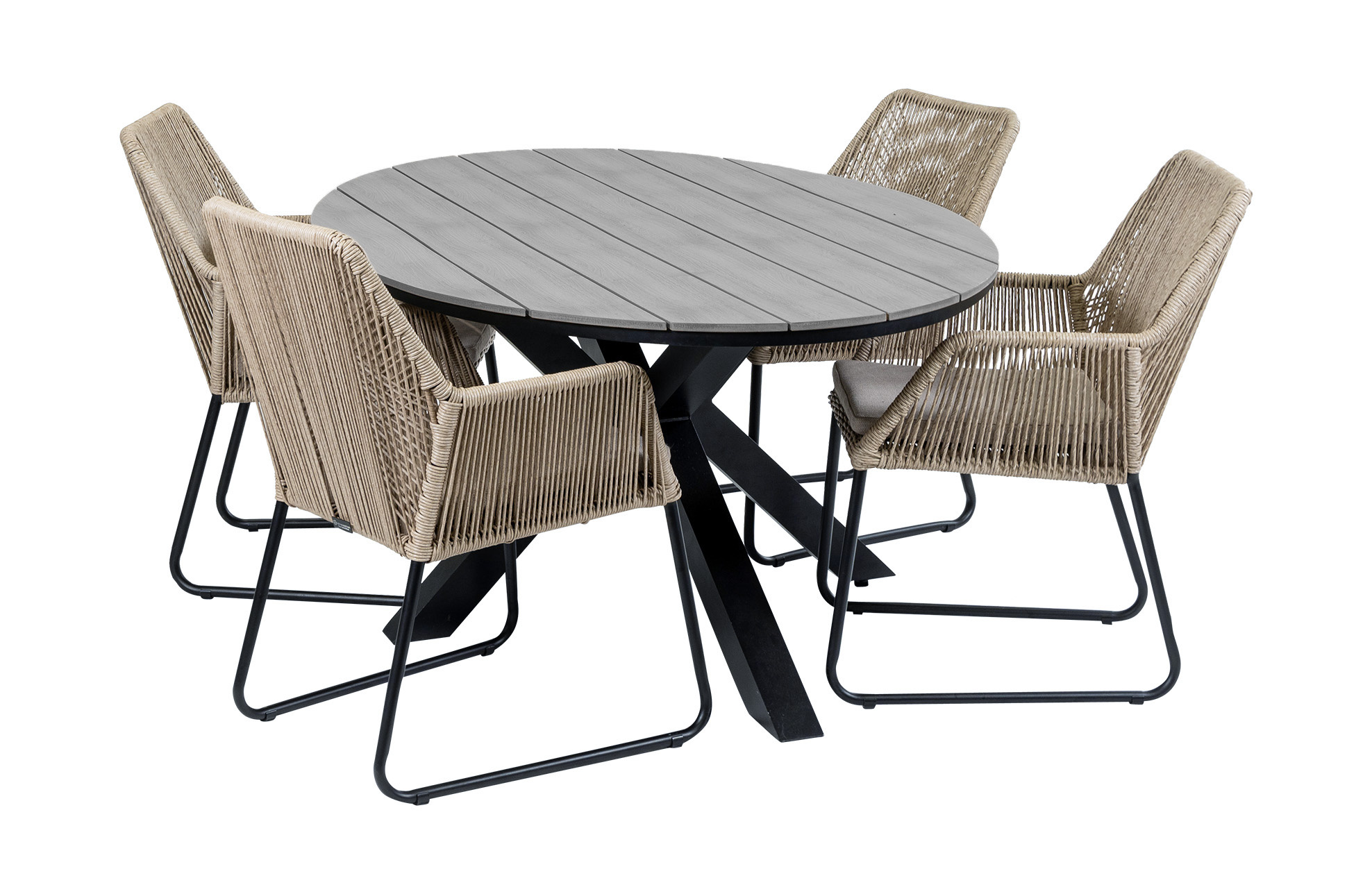 4 Seizoenen Tuinmeubelen 5-delige tuinset | 4 Mona tuinstoelen (Sand) | 180cm ovale Cyprus tuintafel (Grey)