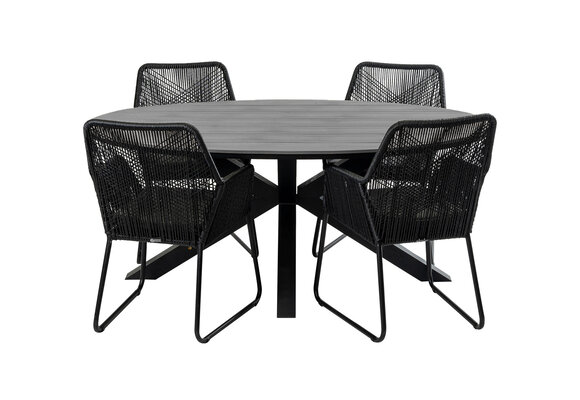 5-delige tuinset | 4 Mona tuinstoelen (Black) | 180cm ovale Cyprus tuintafel (Grey)