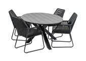 5-delige tuinset | 4 Mona tuinstoelen (Black) | 180cm ovale Cyprus tuintafel (Grey)