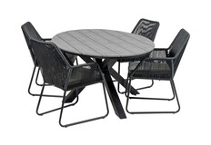 5-delige tuinset | 4 Mona tuinstoelen (Black) | 180cm ovale Cyprus tuintafel (Grey)