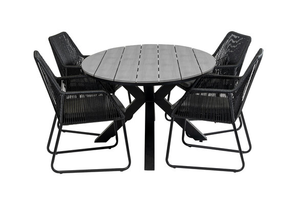 5-delige tuinset | 4 Mona tuinstoelen (Black) | 180cm ovale Cyprus tuintafel (Grey)